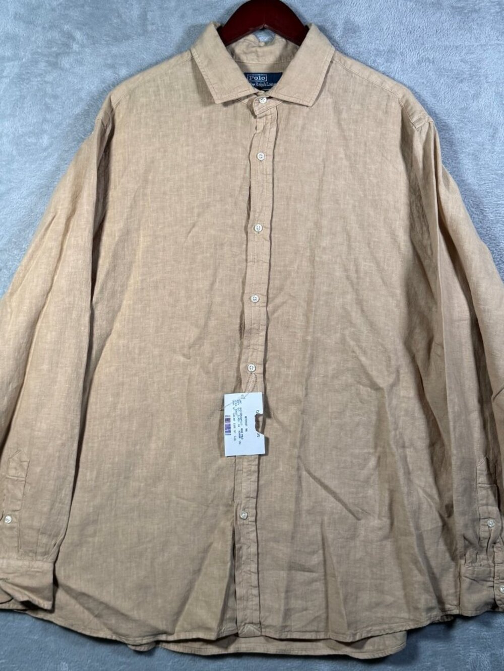 Polo Ralph Lauren Shirt Mens XXL Tan 100% Linen Classic Fit Long Sleeve $168